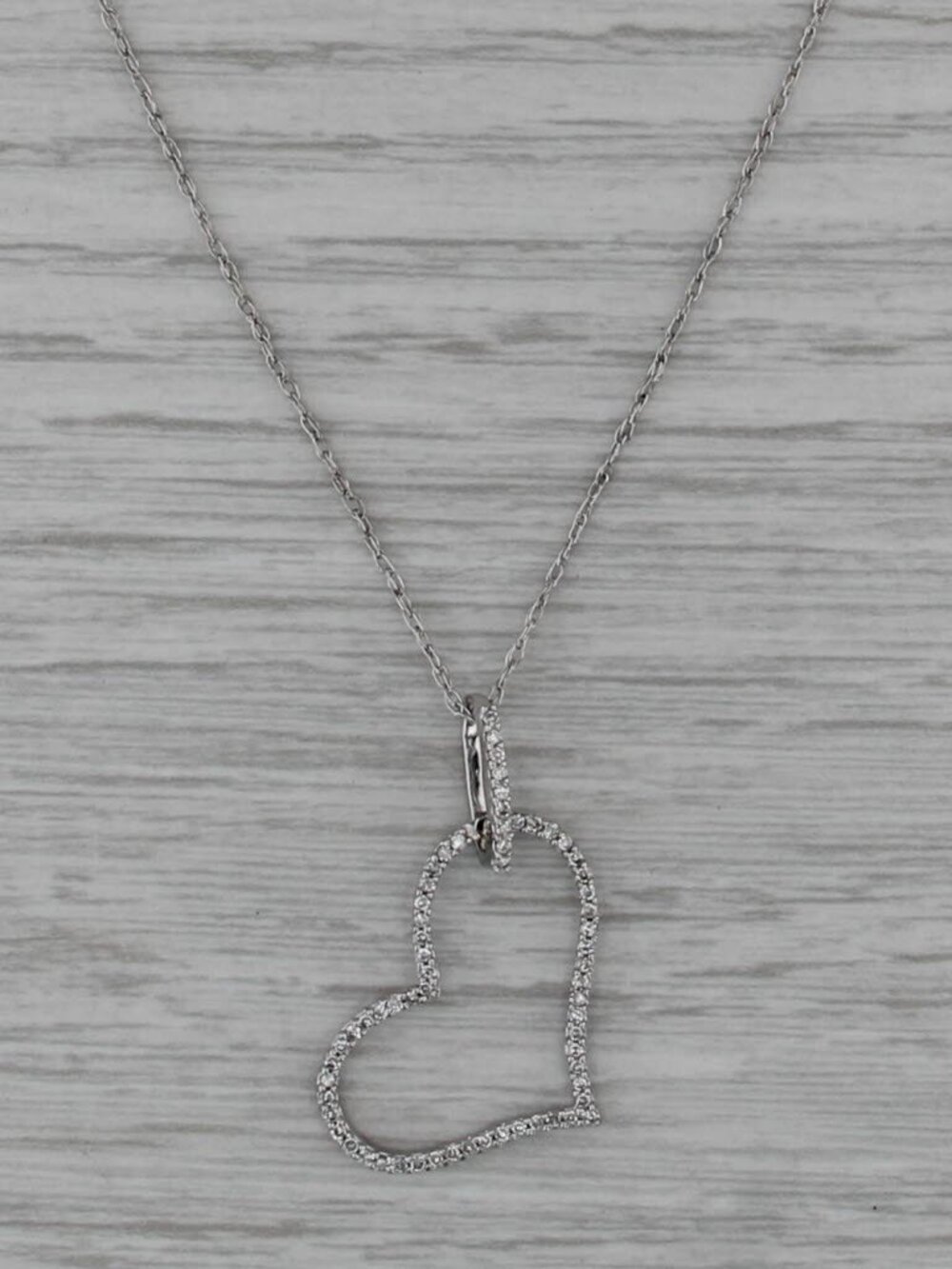 0.20ctw Diamond Openheart Pendant 14k White Gold 18" Rope Chain